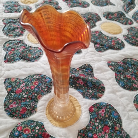 Vintage Imperal Ripple Carnival Glass Swung Vase 10.5" - Picture 5 of 5